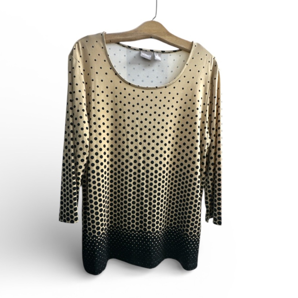 Chico's Black and Gold Gradient Polka Dot Long Sleeve Top - Picture 2 of 5